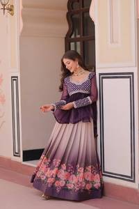 Falda Lehenga con Estampado Floral para Mujer, con Top Peplum Bordado, Ropa Étnica de Diseñador, Traje para Bodas y Fiestas Indias - Product Image 6