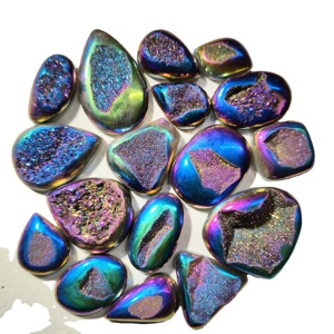 Cabochons en quartz druzy de titane multicolores de haute qualité, pierres précieuses naturelles en vrac, formes variées, 20-45 mm, 10-20 g, pour la fabrication de bijoux - Product Image 2