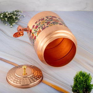 Réservoir à eau en cuivre avec imprimé floral, capacité de 5 litres, anti-fuite, robinet, couvercle martelé, pot de stockage d'eau en cuivre fait main - Product Image 3