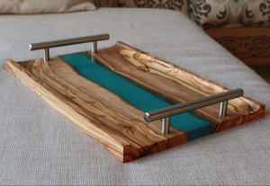 Plateau de service en résine peint à la main, imperméable, pièce unique, rond et sur mesure, pour mariage et décoration intérieure - Product Image 4