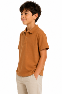 Polo classique pour garçons, couleur orange rouille, en coton mélangé doux, manches courtes, col classique, coupe régulière, haut décontracté d'été, confortable - Product Image 2