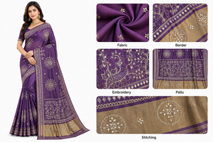 CHOHAN TEXTILE <b>Purple</b> Moonga Silk <b>Saree</b> Wholesale Indian Wedding Wear Gold Embroidery Zari Border Traditional Bridal Vintage - Product Image 6