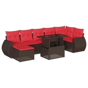 Conjunto de Sofá de Jardín de Ratán Sintético Marrón de 8 Piezas con Cojines, Muebles de Exterior de Estilo Contemporáneo - Product Image 2