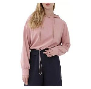 Sweat à capuche court à manches longues pour femme, haut de sport, vente en gros, haute qualité - Product Image 3