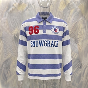 เสื้อโปโลแขนยาวลายทางสโนว์เกรซ ปักโลโก้ ปกคอพับ ทรงปกติสำหรับผู้ชาย ใส่ได้ทุกฤดู - Product Image 3