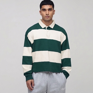 T-shirt de rugby surdimensionné personnalisé pour homme, manches courtes, rayé, 100 % coton, imprimé, anti-plis, vintage, épaules tombantes, vêtement décontracté - Product Image 5