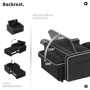 Poltrona letto estraibile in velluto a coste con cuscino, portabicchieri in acciaio inossidabile spazzolato, supporto per telefono e porta di ricarica USB per soggiorno - Product Image 5