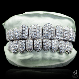 Grillz dentaires Hip Hop personnalisés en argent avec moissanite, plaqué or rose, certifiés IGI, ensemble complet supérieur et inférieur - Product Image 6