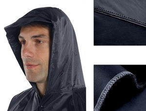 Veste de pluie longue imperméable pour homme avec capuche et fermeture éclair, en polyester noir uni, pour l'extérieur - Product Image 6
