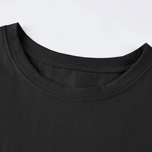 Haut court noir pour femme, manches courtes, col rond, tricoté 100% coton, couleur unie, noué devant, séchage rapide, respirant, idéal pour l'été - Product Image 4