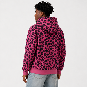 Sweat à capuche zippé pour homme, rose et noir à motifs floraux, 100% coton, coupe oversize, style vintage, streetwear, impression DTG personnalisée - Product Image 4