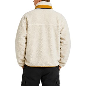 Chaquetas de Forro Polar Sherpa de Color Beige Liso de 380 g/m², Chaquetas de Invierno con Paneles en Contraste Dorado y Diseño Bordado - Product Image 3
