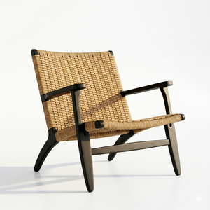 Fauteuil d'appoint en rotin nordique Xeno tressé avec accoudoirs en corde et assise en mousse durable pour salon, balcon, café - Product Image 1