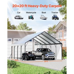Robusto Carport in Metallo 20 x 20 Piedi con Tetto Resistente e Pareti Laterali Rimovibili per Parcheggio di 3 Auto, Garage Esterno Ombreggiato - Product Image 2