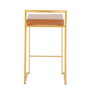 Sgabello da bancone contemporaneo Fuji di Fuji Gold con cuscino in ecopelle color cammello, set di 2 sgabelli da bar impilabili - Product Image 5