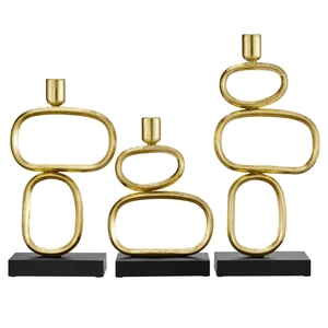 Juego de Candelabros de Lujo de 3 Piezas con Base Ovalada Apilable y Pedestal Negro, Centro de Mesa Moderno de Metal Dorado para Eventos Festivos - Product Image 5