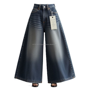 Coton Denim Jeans Dames Jambe Large Évasée Cloche-Bas Style Décontracté Lavable Haute Rue Botte Coupe Ceinture Broderie Décoration - Product Image 6