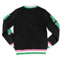 Cardigan décontracté d'hiver en acrylique à col en V pour femme Zeta Phi Beta Sorority, broderie de lettres universitaires noires/bleues