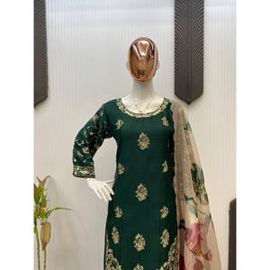 Salwar Kameez de Seda Negra de Diseño LG para Fiestas con Dupatta, Conjunto de Top y Pantalón, Talla L - Product Image 4
