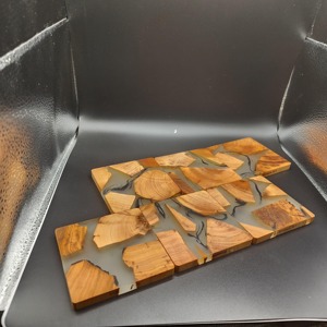 Sous-verre créatif écologique en bois et résine, soucoupe carrée en résine de pin, anti-brûlure, isolante, motif animalier et paysager - Product Image 6