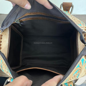 Manufacturer Custom Premium Hand Tooled Genuine Leather Small Travel Duffel Weekender Overnight Compact Carry-On Gym Sports Bags - Product Image 6