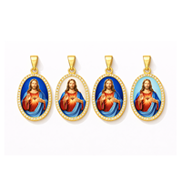 Pendentif Mignon Croix Chrétienne Religieuse pour Enfants, Souvenir d'Église, en Alliage de Zinc 3D Plaqué Or, Tête de Jésus en Zircon, Motif Animal