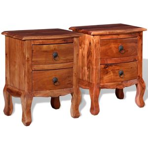 Set of 2 <b>Medium</b> <b>Brown</b> Solid Acacia Wood Nightstands - Product Image 3