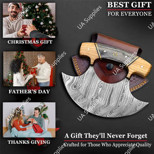 Cuchillo Ulu de Acero de Damasco con Mango de Madera, Ambidiestro, Funda de Cuero, Herramienta de Corte Moderna y Versátil, Personalizable para Chefs - Product Image 2