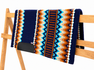 MESAIL All Purpose Saddle Pad Wool Shell Fleece Lined Geometric Pattern Blue Orange Turquoise Western <b>Equestrian</b> Riding - Product Image 2