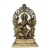 Statue de la déesse Saraswati en laiton plaqué or, artisanale de haute qualité, design religieux traditionnel et moderne, idéale pour les salles de prière