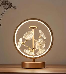 Modern Brass Table Lamp With Crystal Flower Shade Warm Light For Bedroom <b>Decorative</b> <b>Lighting</b> - Product Image 3