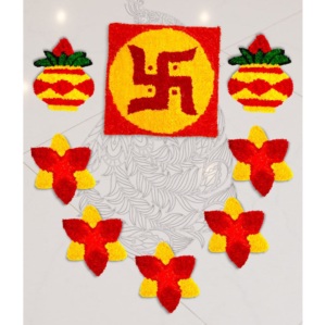 Ensemble de tapis Pooja Rangoli, Swastik Chaurang Aasan Kalash, tapis fleuris pour la décoration du temple, lavables, réutilisables, décoration de la maison - Product Image 3