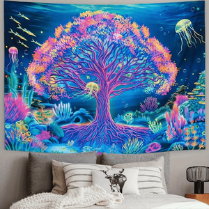 Tapisseries murales 2D plates phosphorescentes néon méduse, activées par les UV, fluorescentes, pour chambre, salon, bureau - Product Image 2