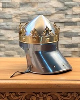 Casque d'armure de chevalier médiéval couronné, casque de croisé avec couronne en laiton, casque d'armure pour cosplay