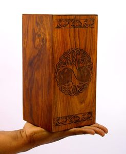 ESplanade 10" Tree of Life Eco-Friendly Rectangular Wooden Cremation Urn-Handmade Large Funeral <b>Memorial</b> Rosewood Burial <b>Box</b> - Product Image 5