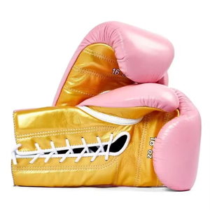 Wholesale Pink Cowhide Leather Boxing <b>Gloves</b> Gold Lace-up Full Finger Design Lightweight Unisex Use Custom Logo Training Gear - Product Image 3