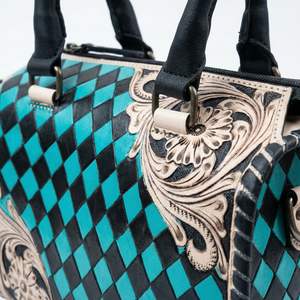 กระเป๋า100% หนังแท้สำหรับเดินทางวันหยุดสุดสัปดาห์ทำจากหนังแท้ลายหมากรุกขนาดเล็กแบบถืออุปกรณ์ออกแบบได้ตามต้องการ - Product Image 2