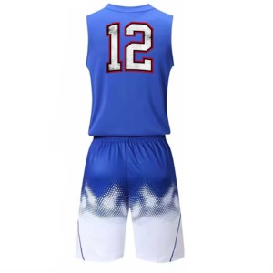Conjunto de Camiseta de Baloncesto sin Mangas Azul, Nombre del Equipo Personalizado, Número 12, Impresión Sublimada, Absorbe la Humedad, Cintura Elástica Ecológica - Product Image 3