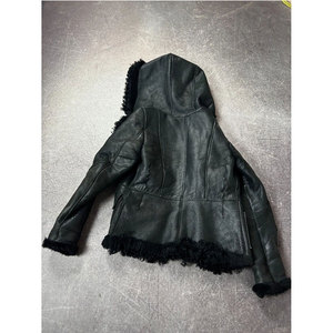 Custom Men's Winter Genuine Leather Shearling Jacket Hooded Sheepskin Coat with Horn <b>Toggle</b> Buttons - Product Image 5