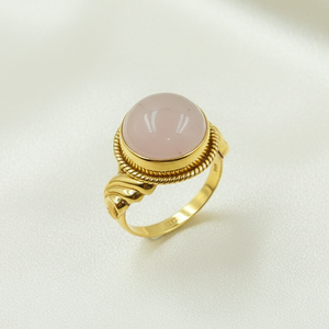Natural 925 Sterling Silver Rose Quartz <b>Ring</b> Handmade Boho Vintage Style Round Cabochon Healing <b>Crystal</b> Women Jewelry for Unisex - Product Image 4