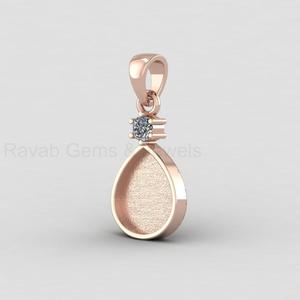High Quality 925 Sterling Silver 14K Gold Plated 10x12mm Pear Blank Bezel Charm Pendant CZ Accent Keepsake DIY Resin Jewelry - Product Image 6