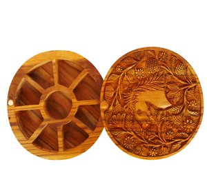 Wood Spice <b>Box</b> Customized Best Quality Hand Wash Only With Carved Floral Design Round <b>Herb</b> Container Spice <b>Box</b> - Product Image 1