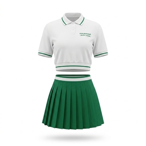 Women's Custom One <b>Set</b> Pickleball Sports Wear <b>White</b> Oxford Polo Elastic Waist Colored Pleated Skort Quick Dry Preppy Style - Product Image 6