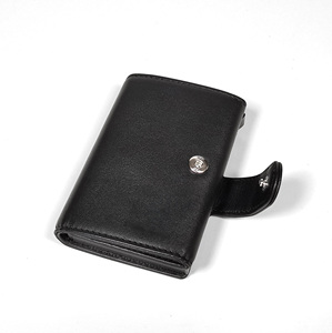 [Top Ranking] Castello Top Quality PU Leather Aluminum Card Case Holder Pop Up <b>Wallet</b> Credit Card Holder Quick Release Black - Product Image 1