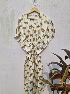 Women Animal Print Cotton <b>Kimono</b> Robe Loose Fit <b>Beach</b> Cover Up Lightweight Summer <b>Kimono</b> Cardigan Lounge Wear - Product Image 2