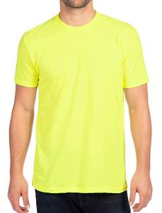 Camiseta de manga corta con cuello redondo para hombre, color amarillo neón, corte regular, informal, color sólido, 100% algodón, tejido de punto, diseño liso. - Product Image 1