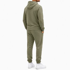 Men's Olive Green Hooded <b>Tracksuit</b> Full Zip Sweatshirt And Pants Set Casual Autumn Wear Breathable Polyester Solid Color Regular - Product Image 6