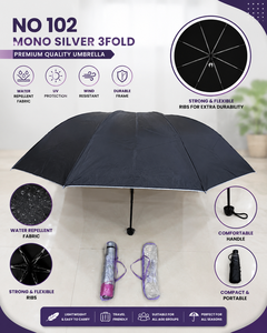 Paraguas Promocional Plegable de 3 Secciones, Mono Plateado Premium, Impermeable, Protección UV, Resistente al Viento, Ligero, Apertura Automática - Product Image 1