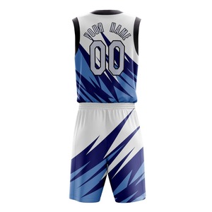 Conjunto de Uniforme de Baloncesto Sublimado Personalizado, Cuello en V, Sin Mangas, Absorbente de Humedad, Unisex, para Adultos, con Estampado de Rayos Azules - Product Image 5