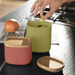 Minimalist Metal <b>Storage</b> Container <b>with</b> Wooden <b>Lid</b> for Kitchen Countertop Pantry <b>Storage</b> and Home <b>Decor</b> - Product Image 4